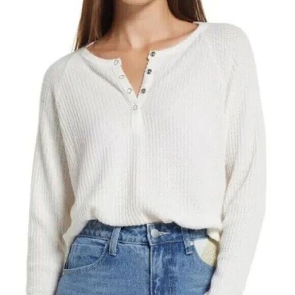 bp Tops - Bp henley long sleeve BNWOT white  top sz medium womens snap button oversize